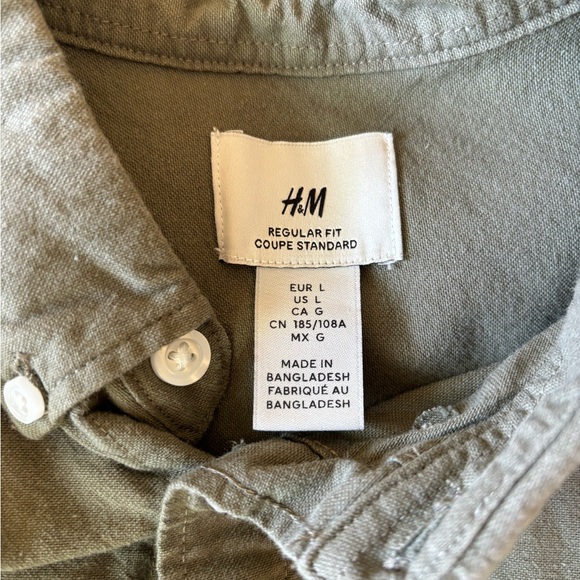 H&M Men’s Olive Green Button-Down Shirt - Size Large, Regular Fit, Long Sleeve - Picture 5 of 5